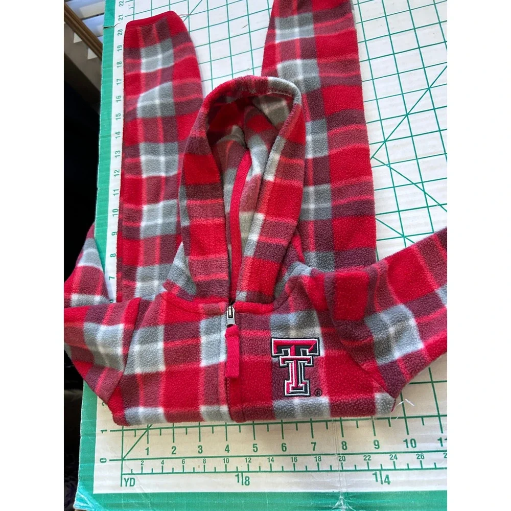 Colosseum 3-6M Texas Tech Red Raiders Plaid Fleece Hooded Union Suit Red